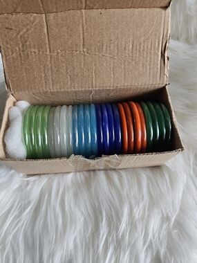 Colorful Glass Bracelet Set Of 24 - Green, Clear, Blue, Orange